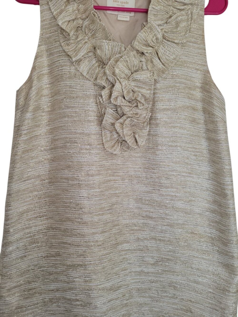 Kate Spade Lucille Gold Metallic Ruffle Shift Dress Women's Size 4/6 - Picture 5 of 13